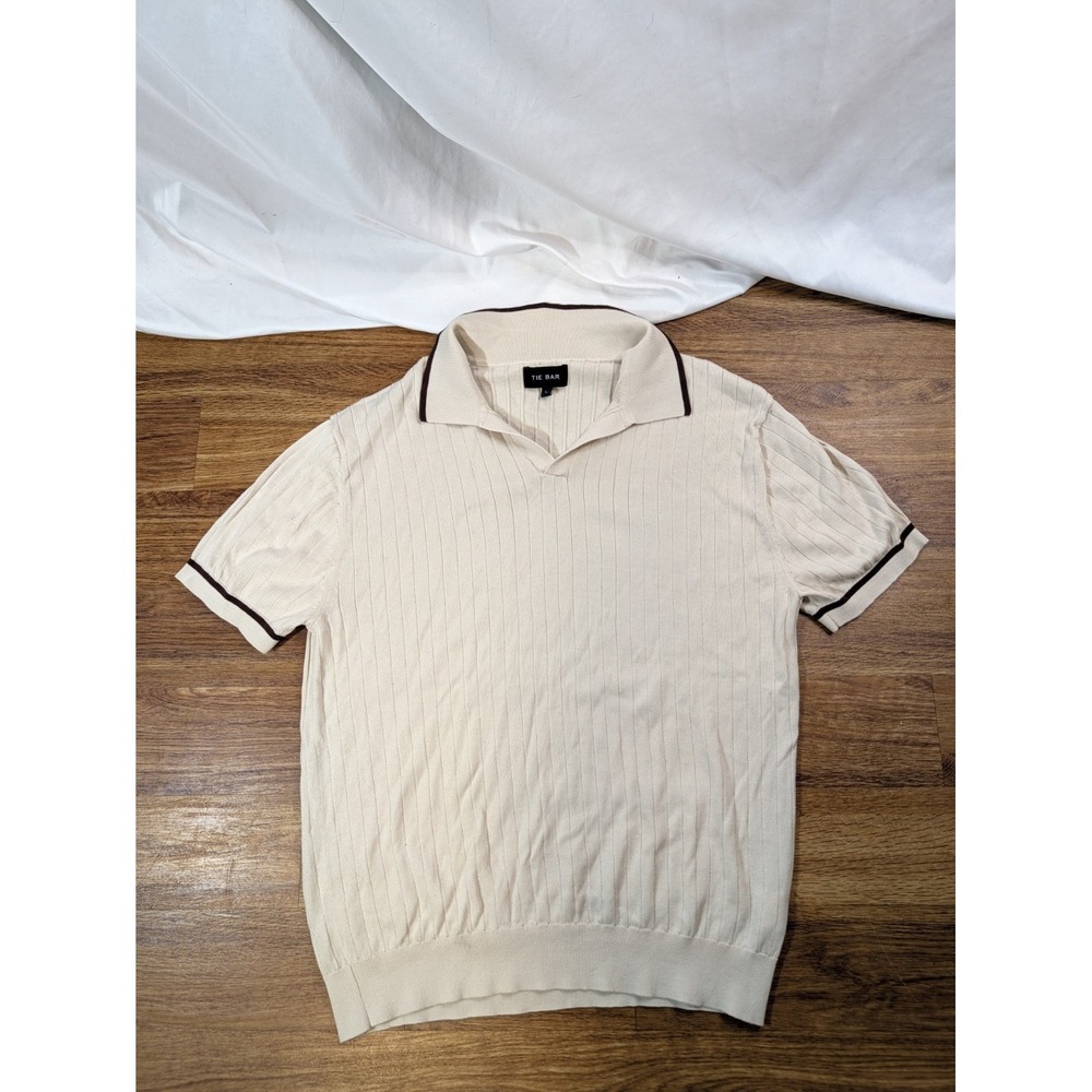 Men's Tie Bar Knit Polo Size Large Ivory